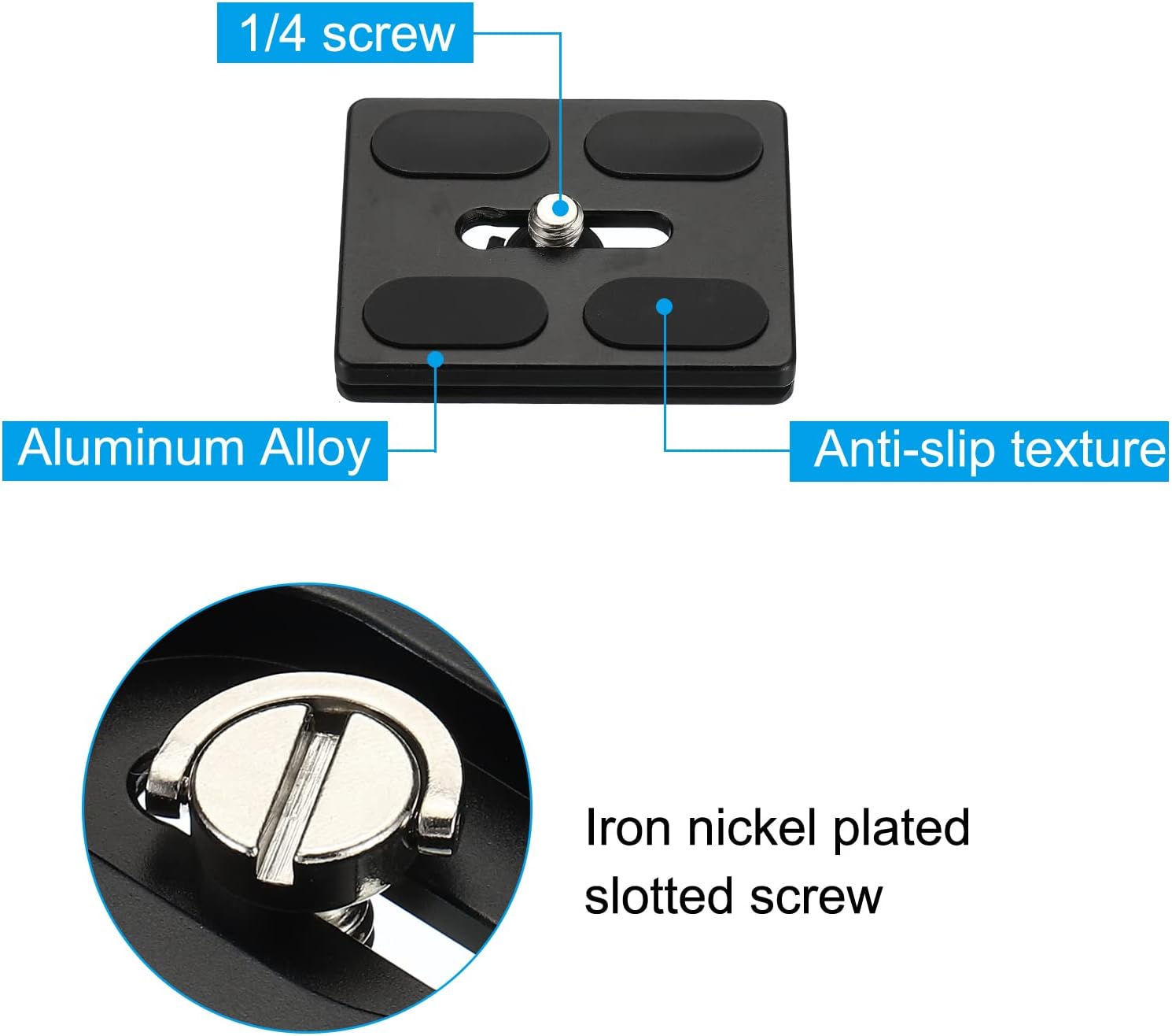PATIKIL Placa de liberación rápida para trípode con tornillo de anillo en D, paquete de 2 piezas de montaje de adaptador de trípode de cámara, placa