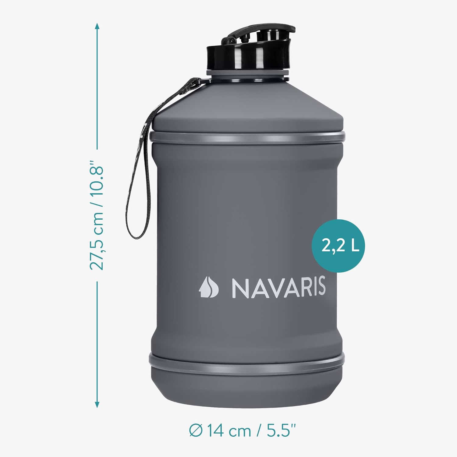 Navaris Botella de agua de medio galón, jarra de bebida de 74 onzas para gimnasio, deportes al aire libre, fitness, senderismo, camping, hogar,