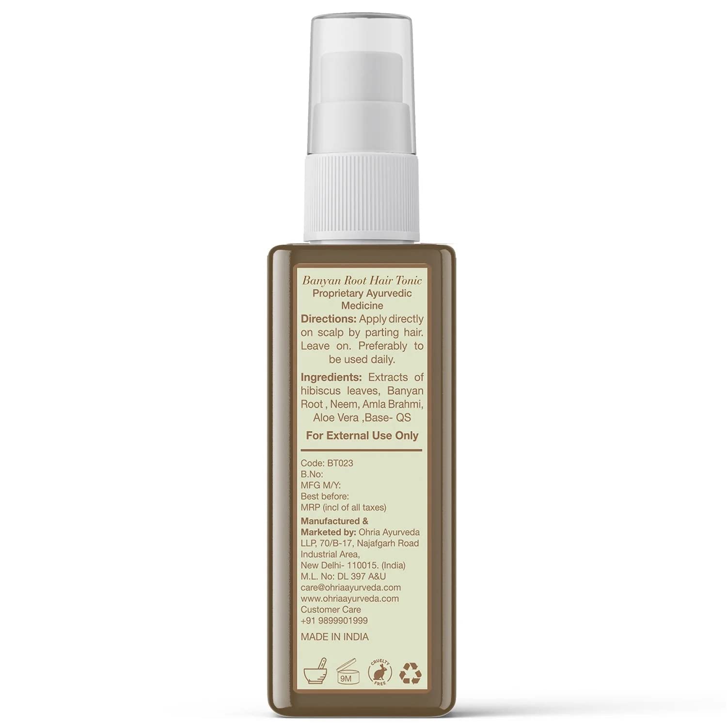 Ohria Ayurveda – Tónico para el cabello 100% natural de raíz de banyan para todo tipo de cabello, aceite para el cabello, 1.69 onzas líquidas