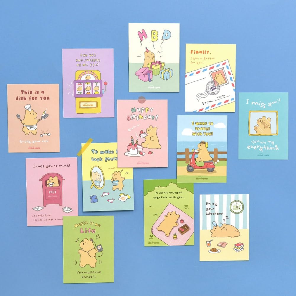 Monolike Tarjeta Día a día, Storytown Momo – Mezcla de 36 mini tarjetas individuales, 36 sobres, 36 pegatinas Paquete