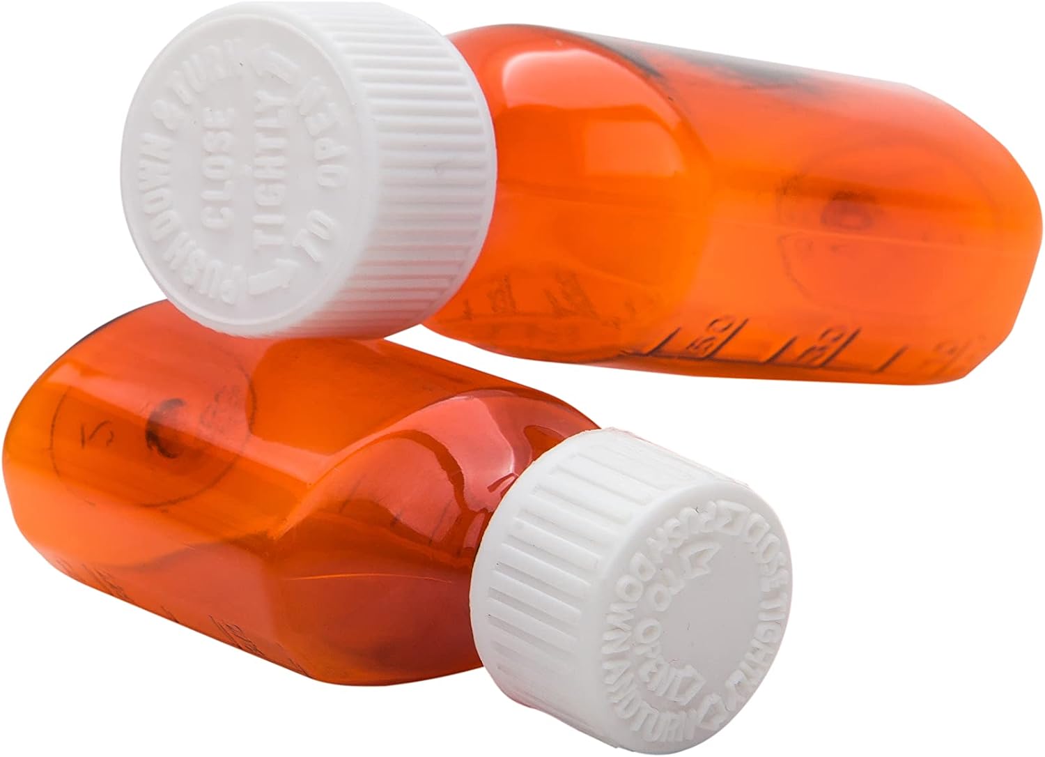 AVG Packaging Supplies Botellas de muestra ovaladas de ámbar líquido con tapas de empuje y giro, recipientes para medicamentos recetados de farmacia