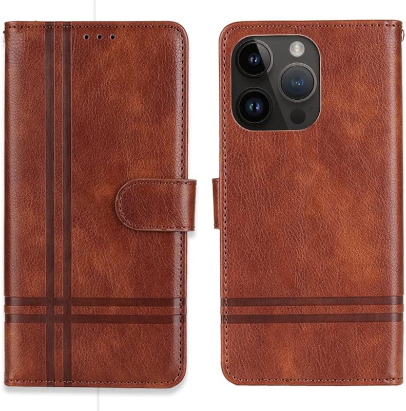 Funda tipo cartera diseñada para iPhone 14 Pro Max con ranuras para tarjetas, funda de cuero de primera calidad con patrón de lichi retro, funda con
