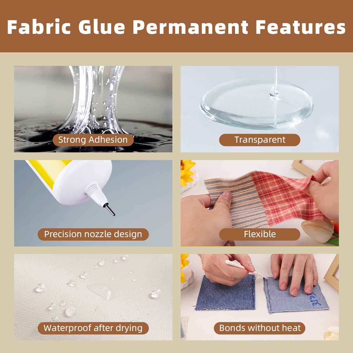 Fabric Glue Permanent – 60ml Sewing Glue for Clothing Permanent Washable, Liquid Fabric Stitch Glue for All Leather, Fabrics, Denim, Flannel,