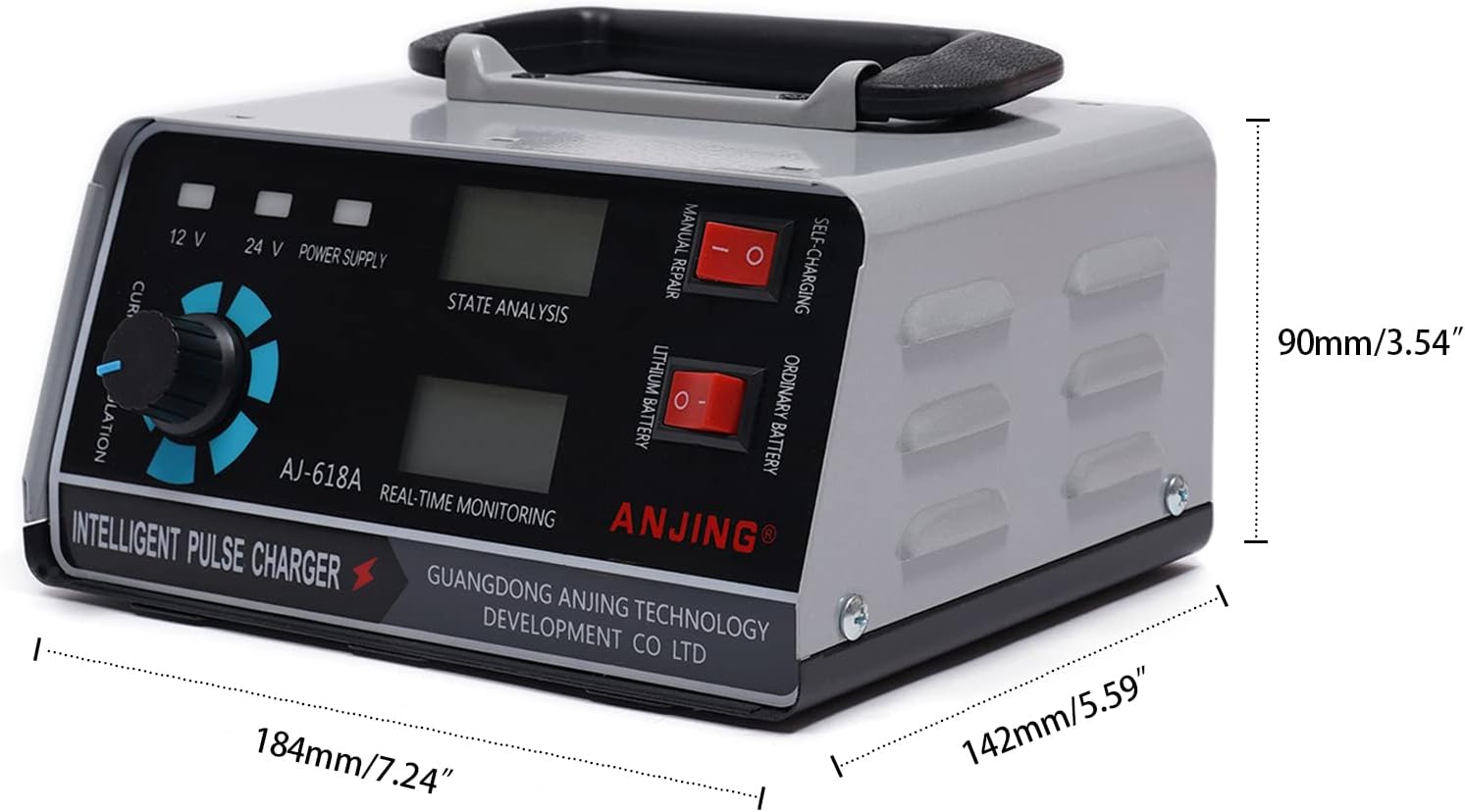 Cargador de batería de coche, cargador de batería de plomo y litio de 12 V24 V con pantalla LCD, mantenimiento de batería inteligente carga de goteo