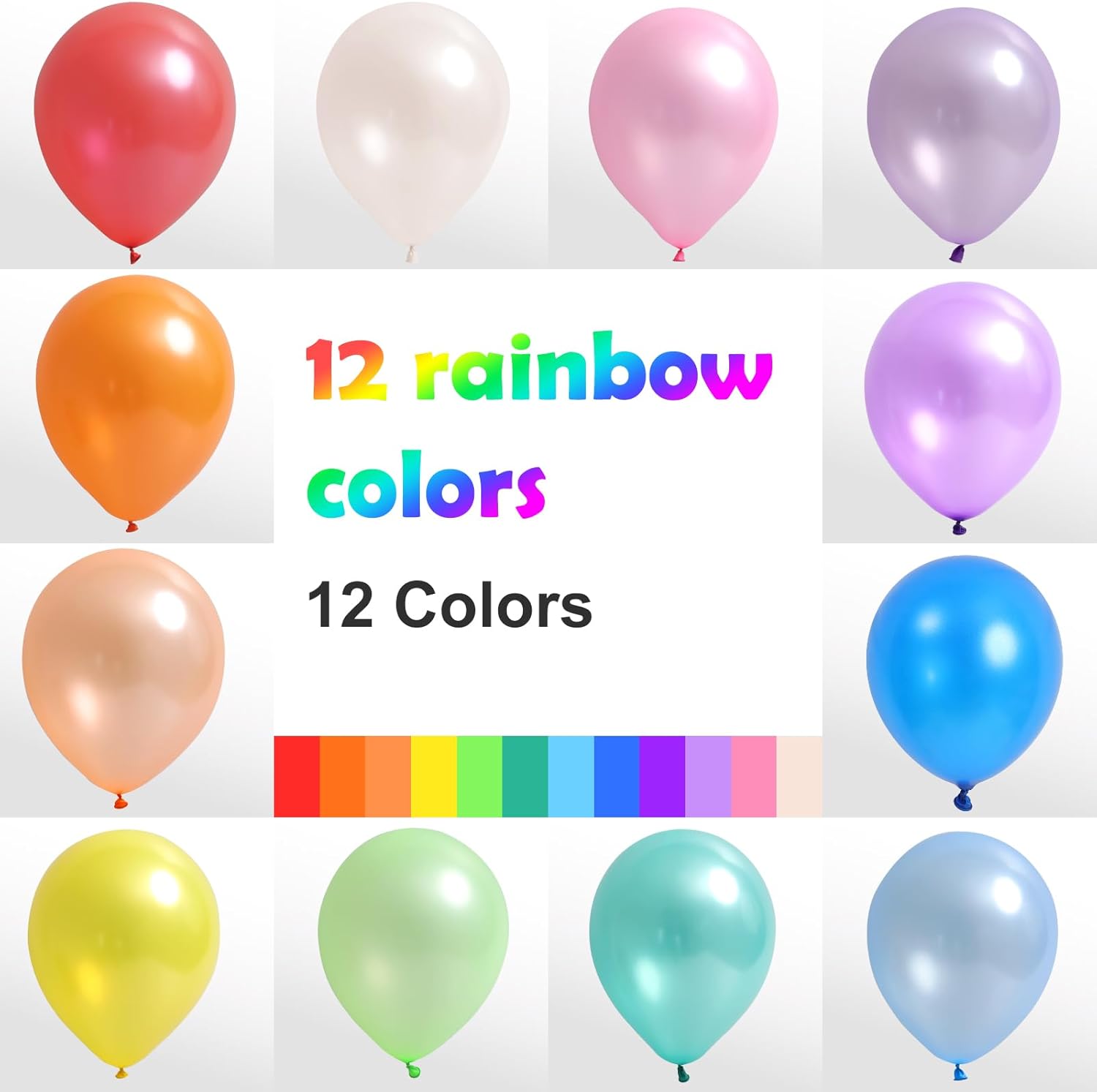 RUBFAC Kit de globos de arcoíris, 65 unidades, 12 pulgadas, 12 globos de fiesta de colores brillantes, globos de colores, globos de cumpleaños,