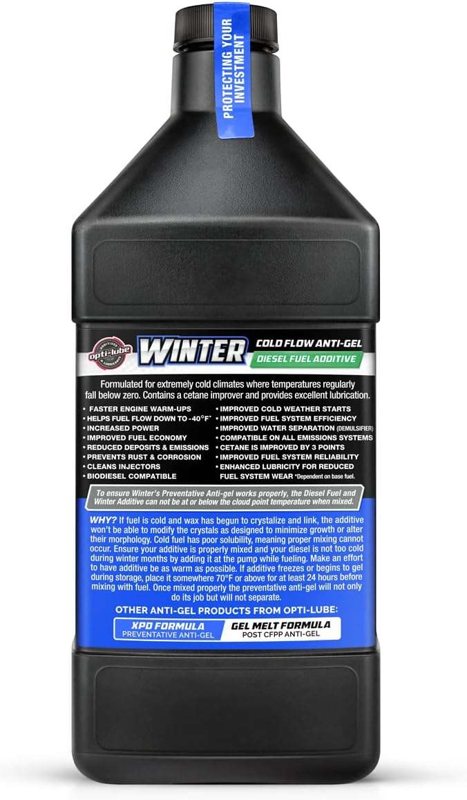 Opti-Lube Fórmula de invierno Aditivo de combustible diesel anti-gel cuarto de galón (1 cuarto de galón – trata 128 galones)