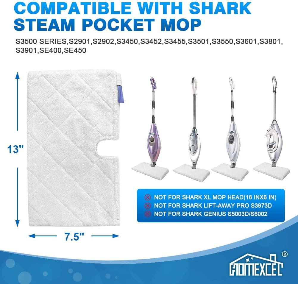 HOMEXCEL Almohadillas de repuesto reutilizables para trapeador de vapor Shark S3500 Series S3501 S3550 S3901 SE450 S3801CO S3601D S2901 S2902 para