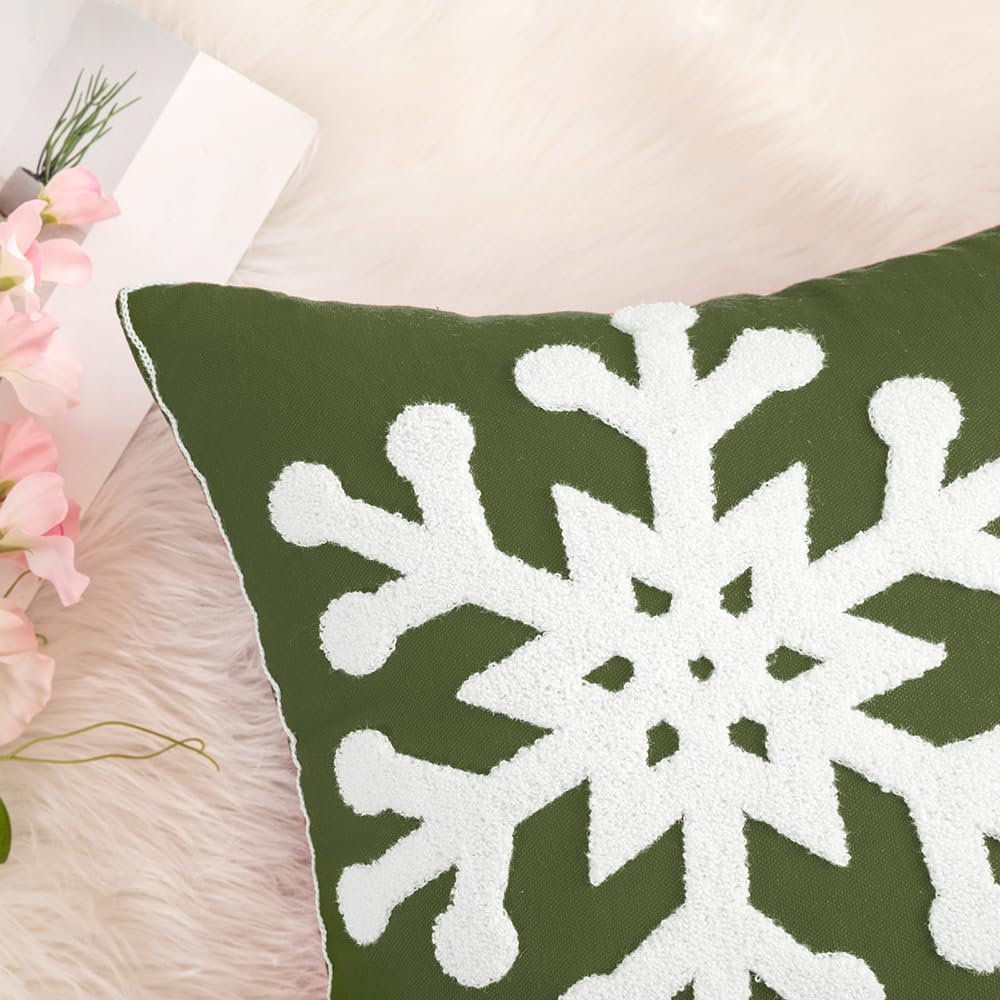 MIULEE Paquete de 2 fundas de almohada decorativas de Navidad con diseño de copo de nieve, fundas de cojín de lona bordadas, fundas de almohada