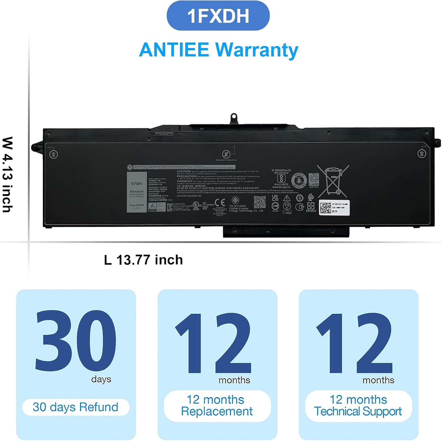 ANTIEE 97Wh 1FXDH 1WJT0 – Batería para laptop Dell Precision 3541 3551 Latitude 15 5501 5511 E5501 E5511 Series P80F P80F003 P80F004 IFXDH 1WJTO