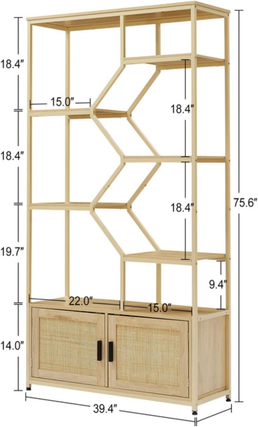 Estantería y estantería de granja con armario de almacenamiento y puerta, estantes de almacenamiento de 7 niveles, estante de madera de ratán de 76