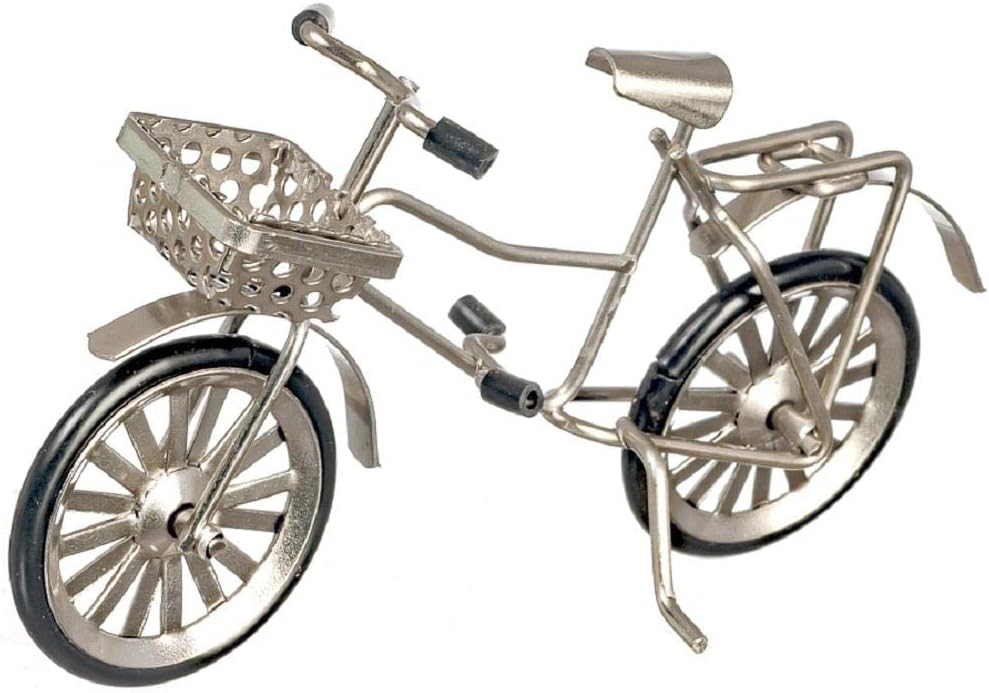 Melody Jane Dolls Houses Casa de muñecas Bicicleta Plata Bicicleta con Cesta Metal Jardín al aire libre Accesorio 112