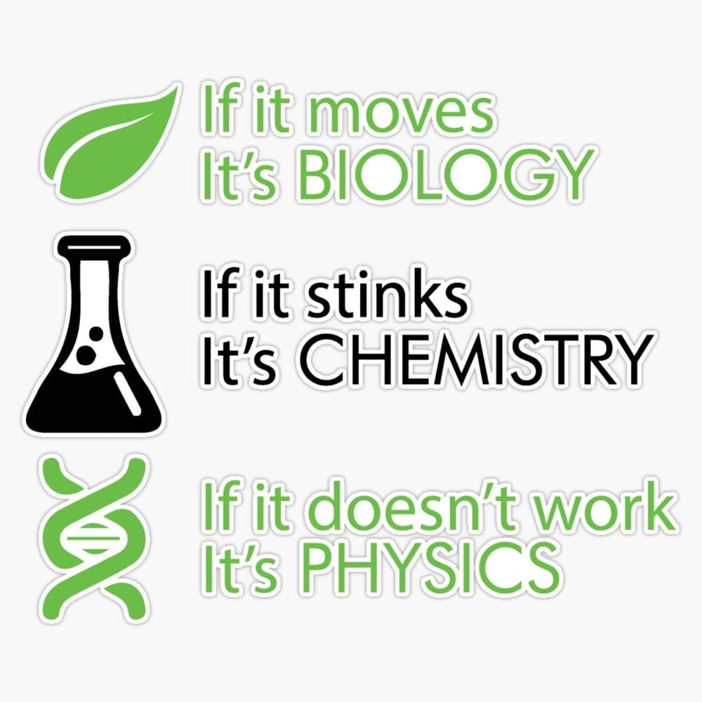 Adhesivo de vinilo impermeable con diseño de biología, química, física, para coche, laptop, pared, ventana, 5 pulgadas