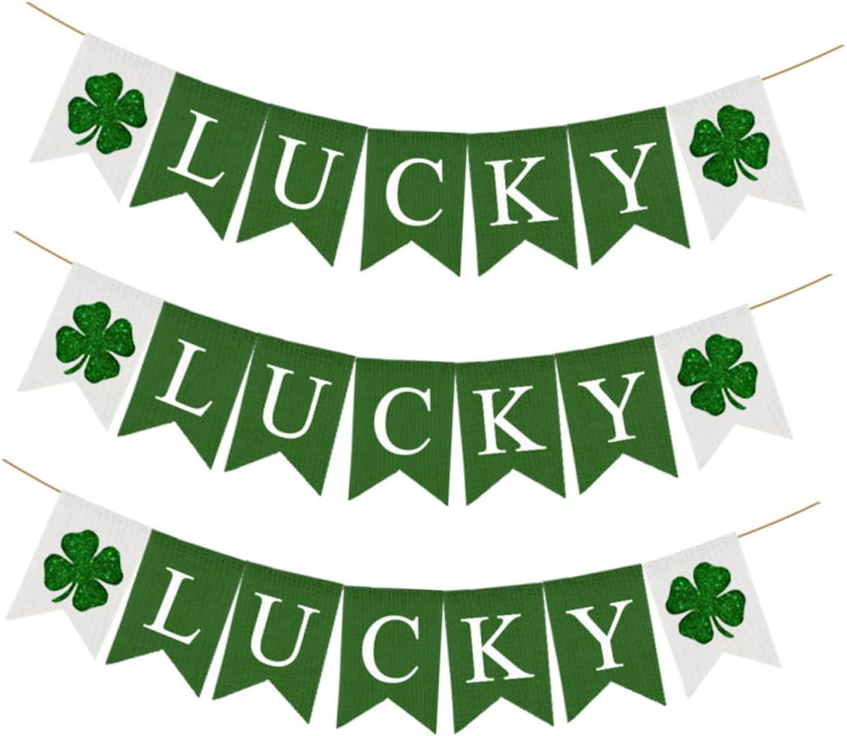 Abaodam 2pcs Irish Party Bunting Patricks Day Bunting Jute Bunting Banners Paddys Day Party Letter Printed Garland Linen Buntings Flag Linen Banner