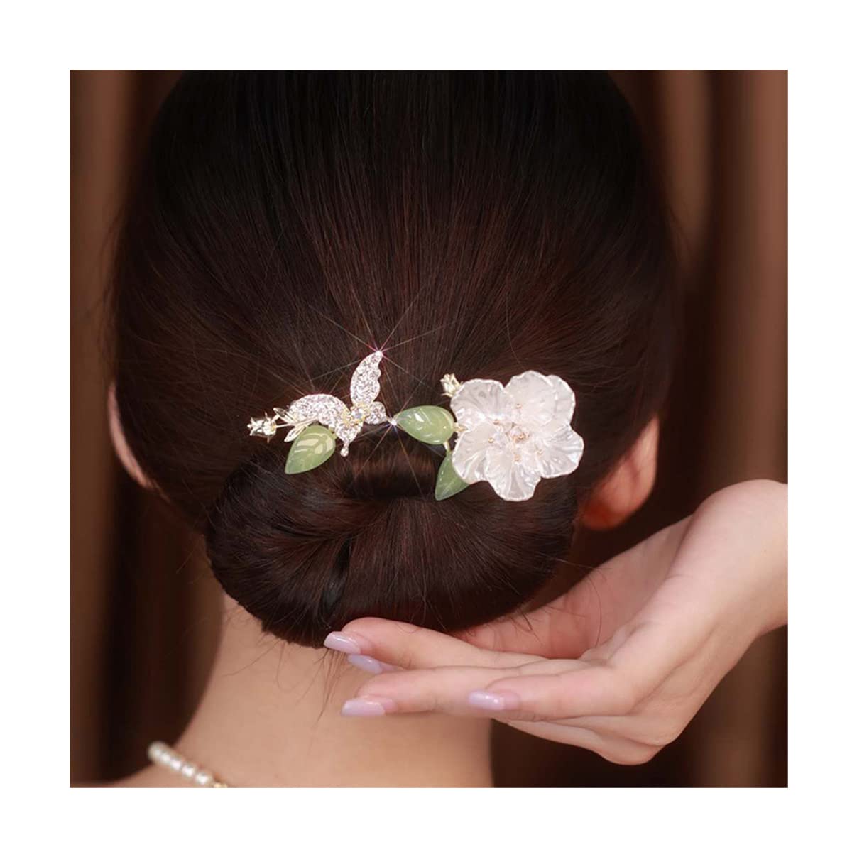 Ins Style – Rizador de pelo elegante y perezoso, fabricante de moños de cristal, accesorios para el cabello estilo moño (flor de melocotón)