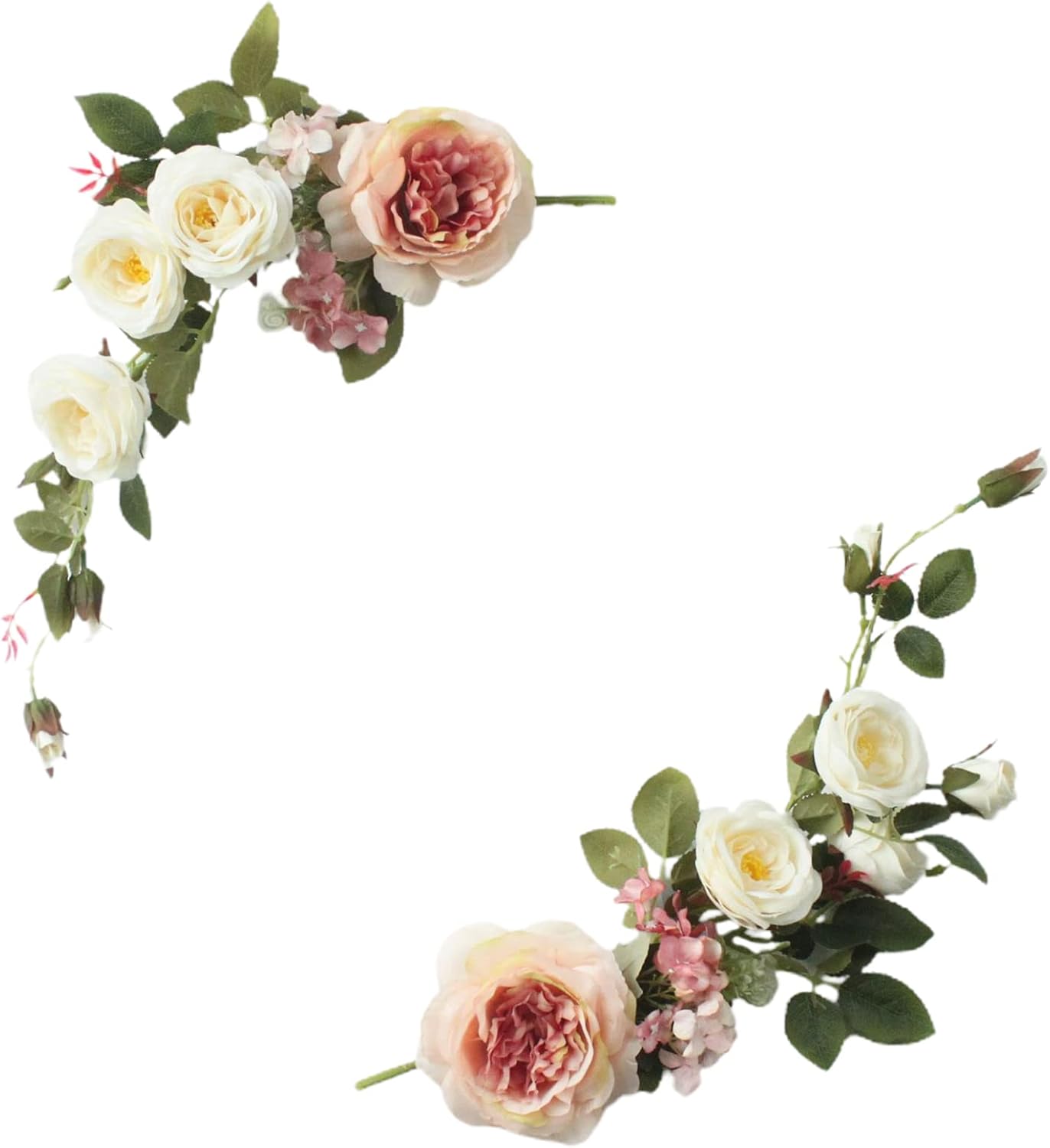 Juego de 2 guirnaldas de flores artificiales de peonía de seda, guirnalda de flores falsas para boda, letrero de bienvenida, flores decorativas para