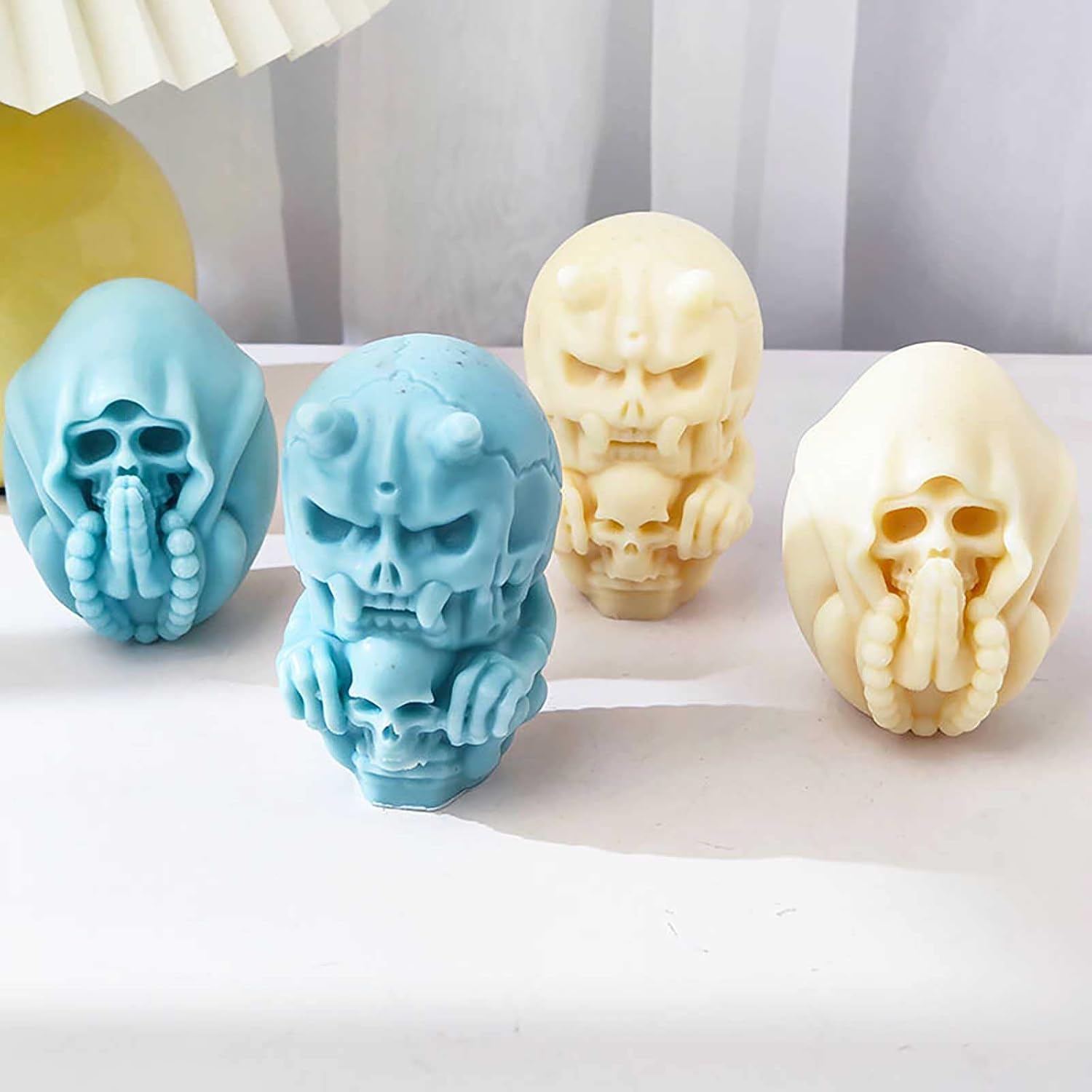 Grainrain Kit de fabricación de velas 3D de calavera moldes de cera de silicona molde de jabón de silicio DIY Craft (F15-JR008)