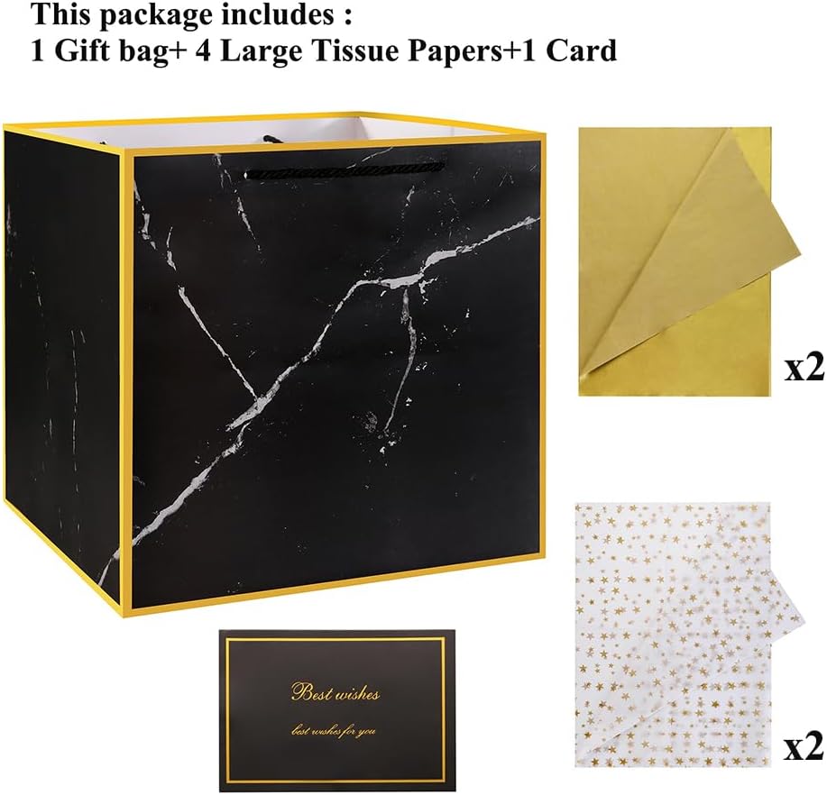 Bolsa de regalo extragrande de mármol superior, bolsa de regalo gigante cuadrada de 11.8 pulgadas, bolsa de regalo grande XL, bolsas de regalo extra