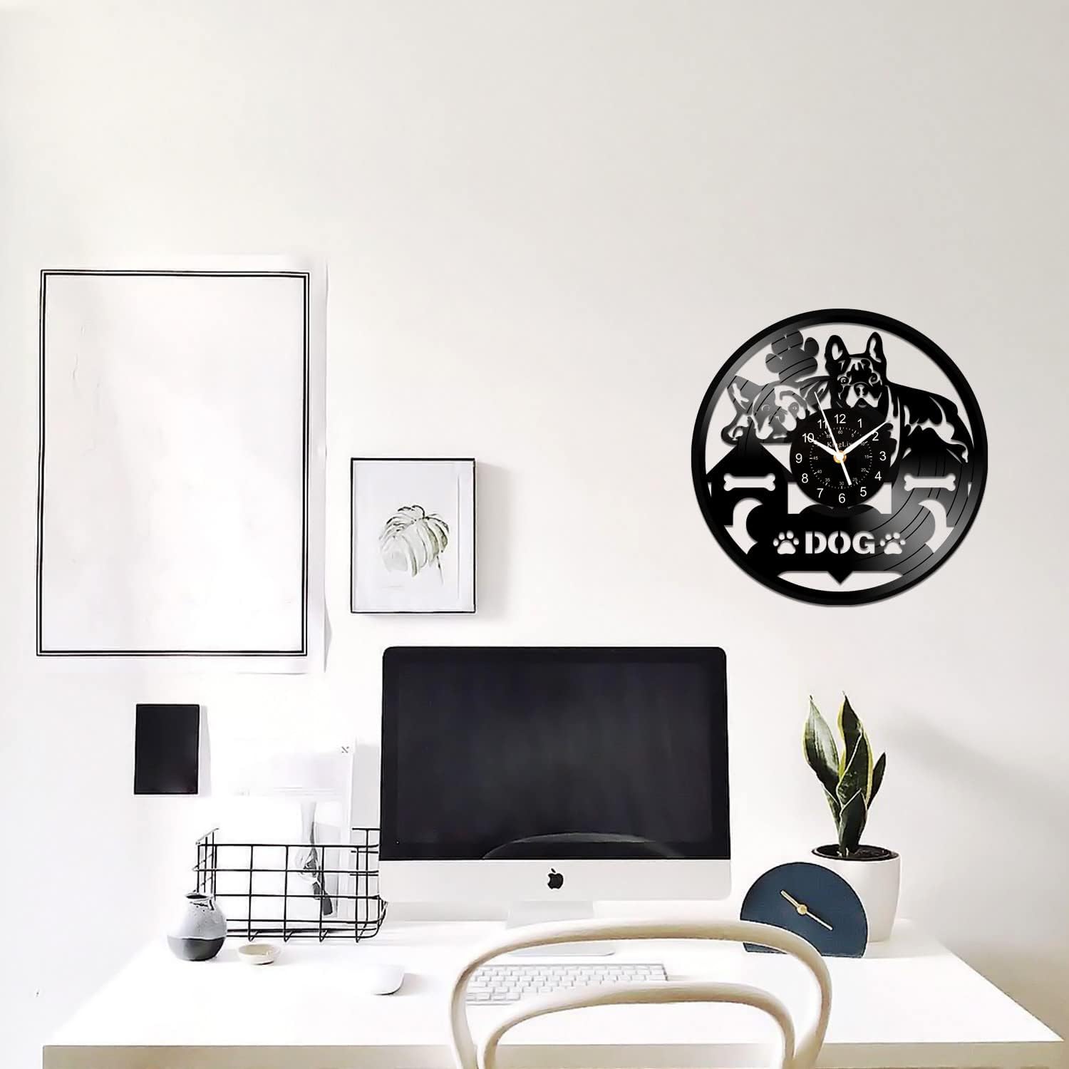 Reloj de pared para perro, reloj de pared retro con diseño de disco de vinilo vintage, reloj de pared con tema de perro, reloj de pared de 12