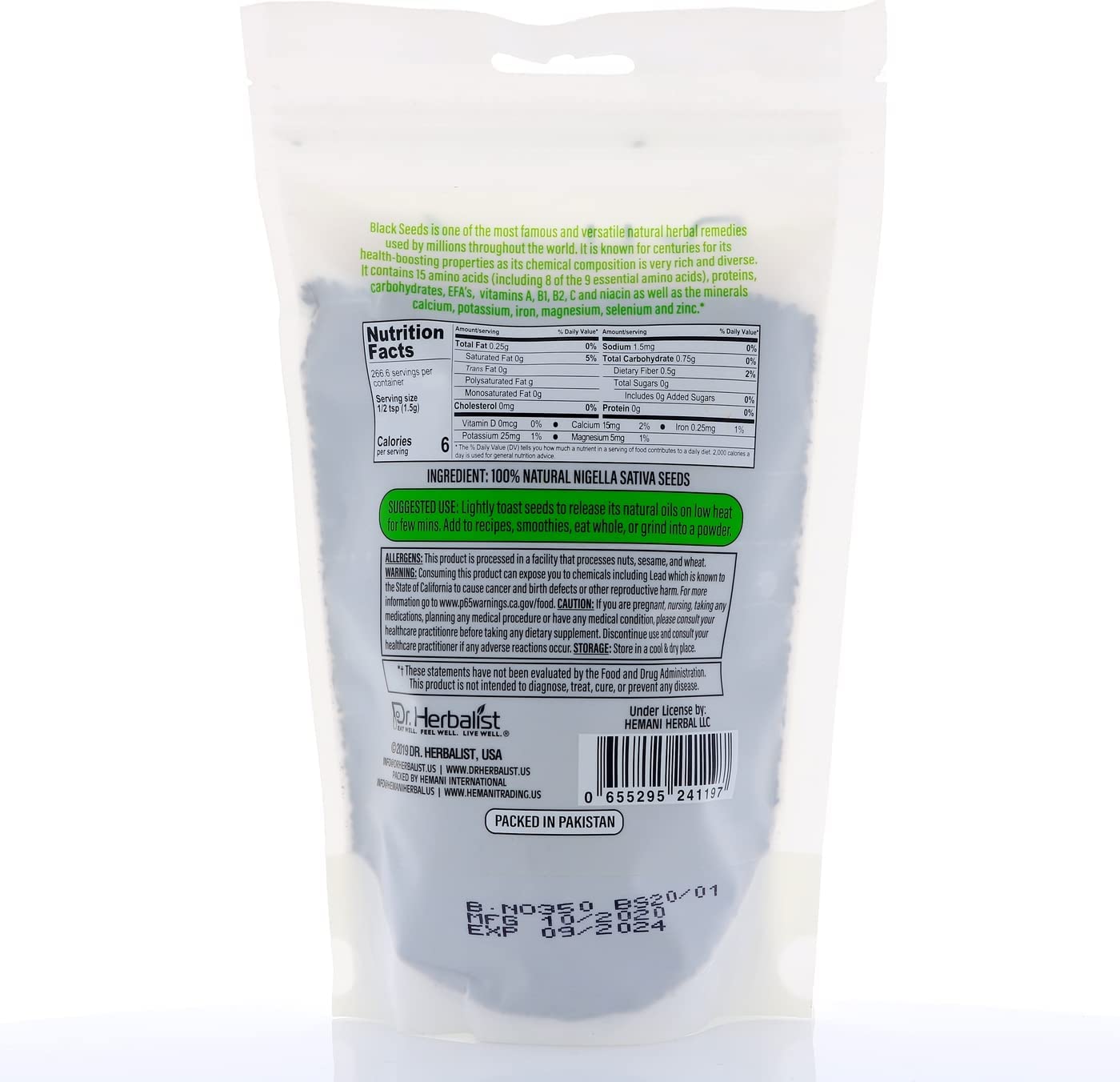DR. Herbalist – Semilla de comino negro 12.35 oz  Nigela Sativa I Fuente orgánica de timoquinona, semillas enteras de Nigella Sativa Superalimento