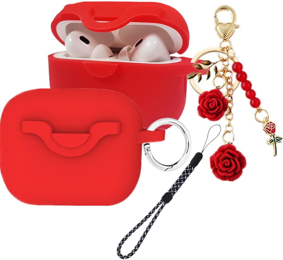 Funda con cerradura para Airpods Pro de 2 generación1 generación con bonito cordón de llavero de flores, funda protectora de silicona para Airpods