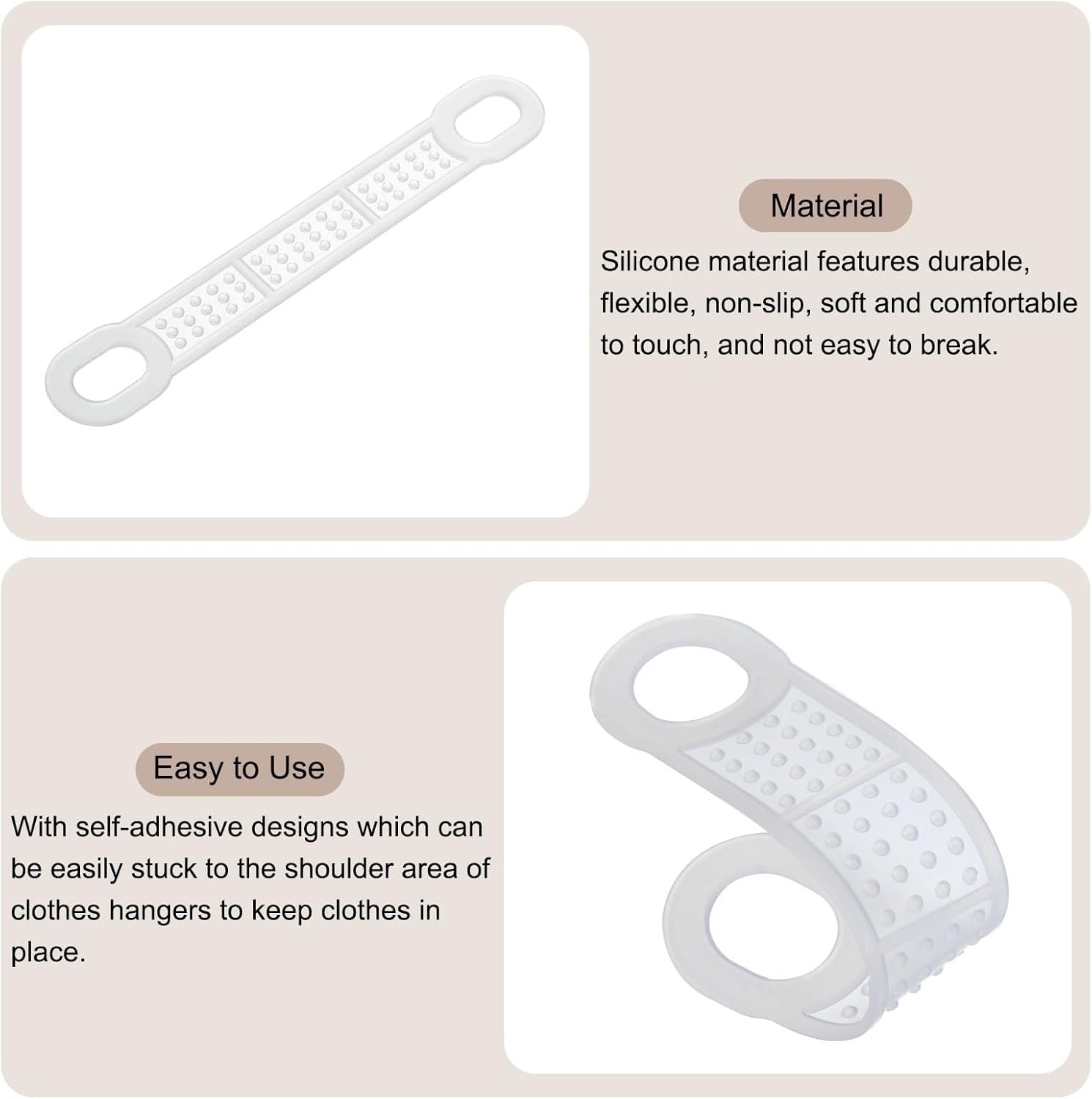 uxcell 50 tiras adhesivas de silicona antideslizantes para colgar ropa para perchas de madera y plástico, lechoso (3.94 x 0.47 pulgadas)