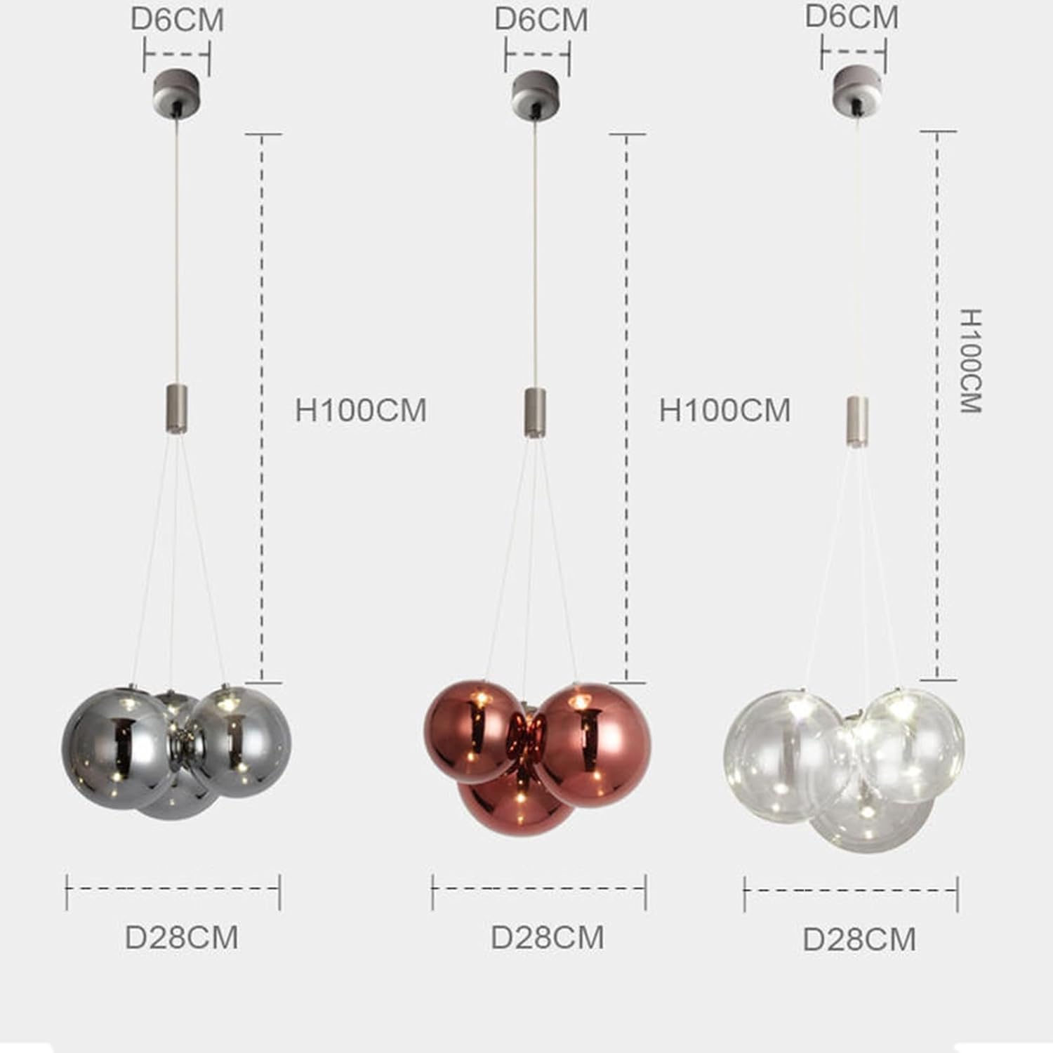 Moderno LED de 3 vías de bola de vidrio colgante de techo de luces racimo simple isla de cocina accesorio de iluminación 3 luces lámpara colgante