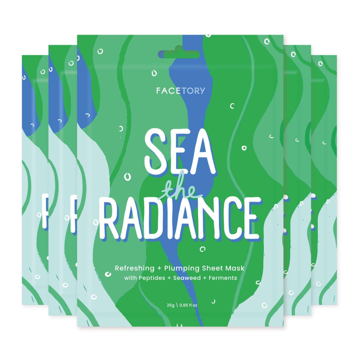 FACETORY Sea the Radiance – Mascarilla refrescante y regeneradora con péptidos, algas marinas, fermentos, mascarilla facial hidratante y calmante