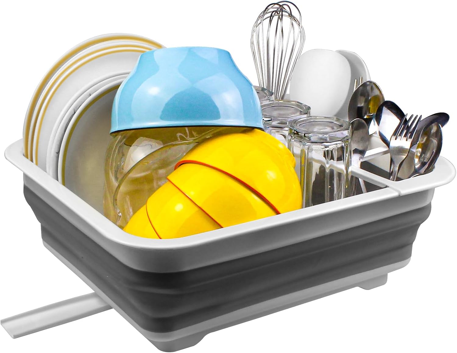 Escurridor de platos plegable portátil para encimera de cocina, tapones de drenaje y puertos de drenaje giratorios, ahorro de espacio, adecuado para