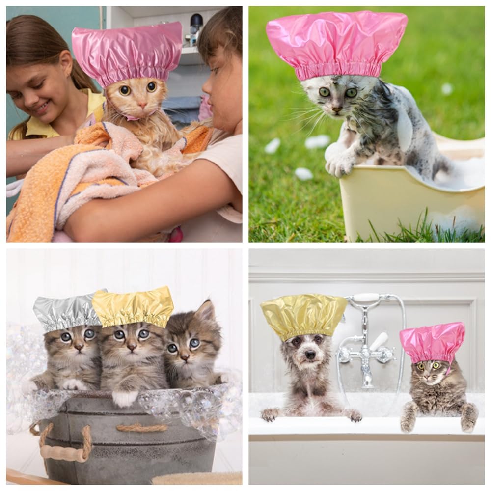 Gorro de ducha para mascotas, gorro de ducha reutilizable para perros, cubre las orejas, gorro de baño para gatos con correa ajustable para evitar