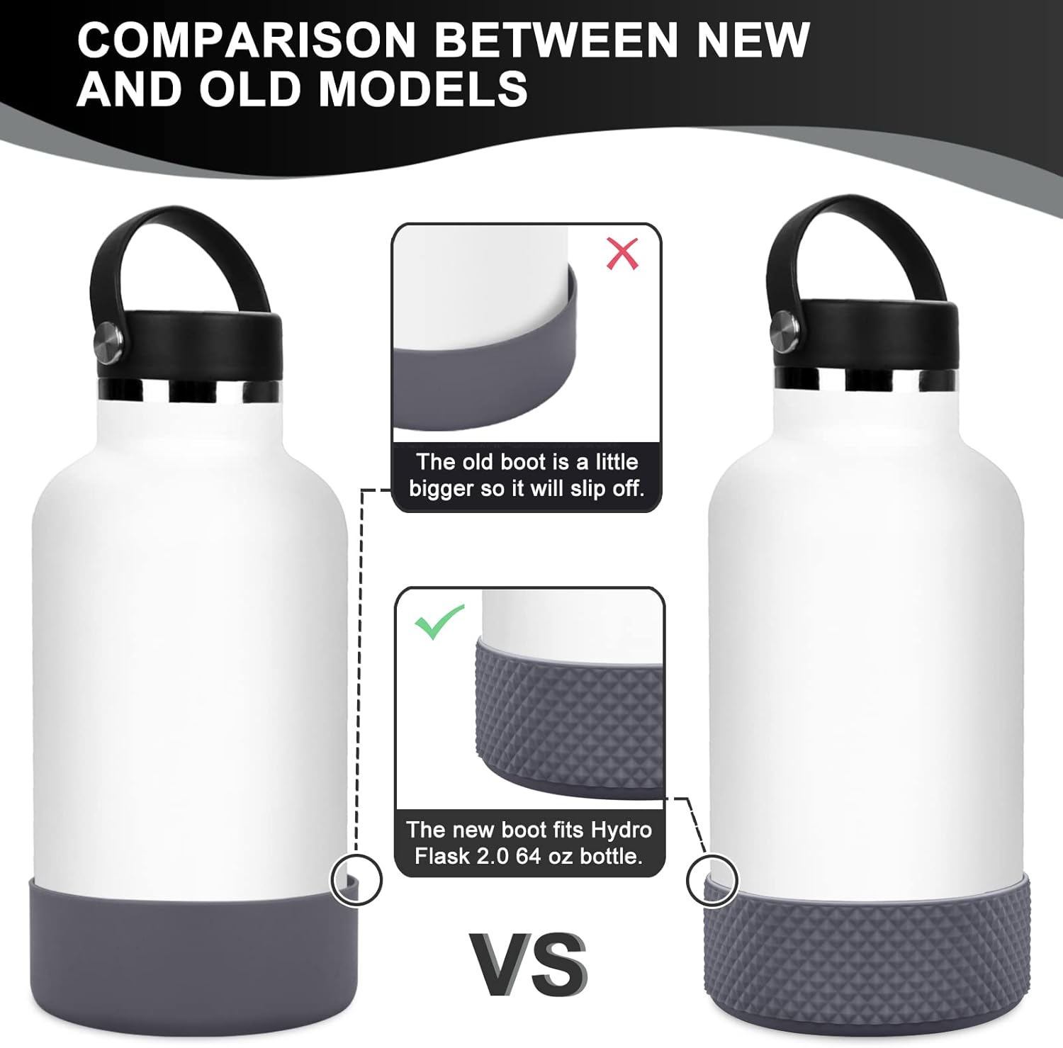 GLINK Funda para botella, compatible con Hydro Flask 2.0, botella de agua de boca ancha de 64 onzas y otros, protector de botella de agua de