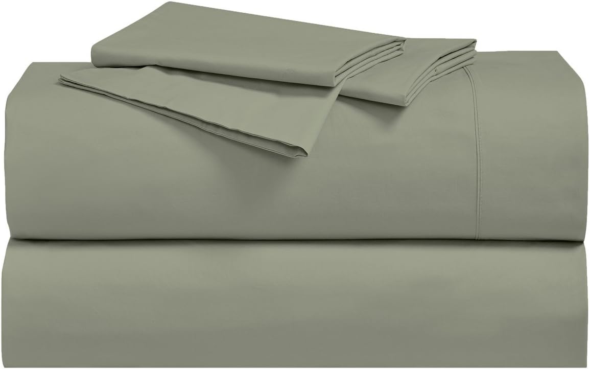 Juego de sábanas de percal 100 % algodón con bolsillos profundos de 15 pulgadas (tamaño matrimonial, salvia lisa), ropa de cama transpirable y