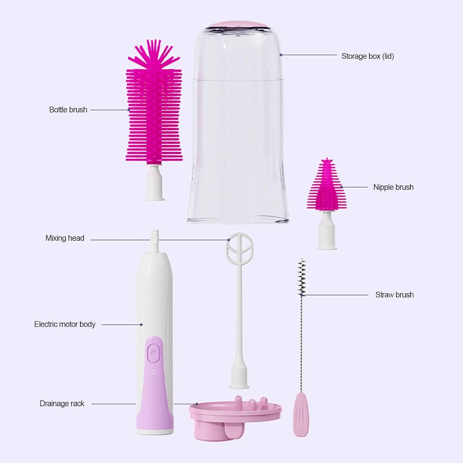Cepillo de limpieza, cepillo para biberones, cepillos de silicona impermeables recargables con cepillo grande para botellas, cepillo para botellas