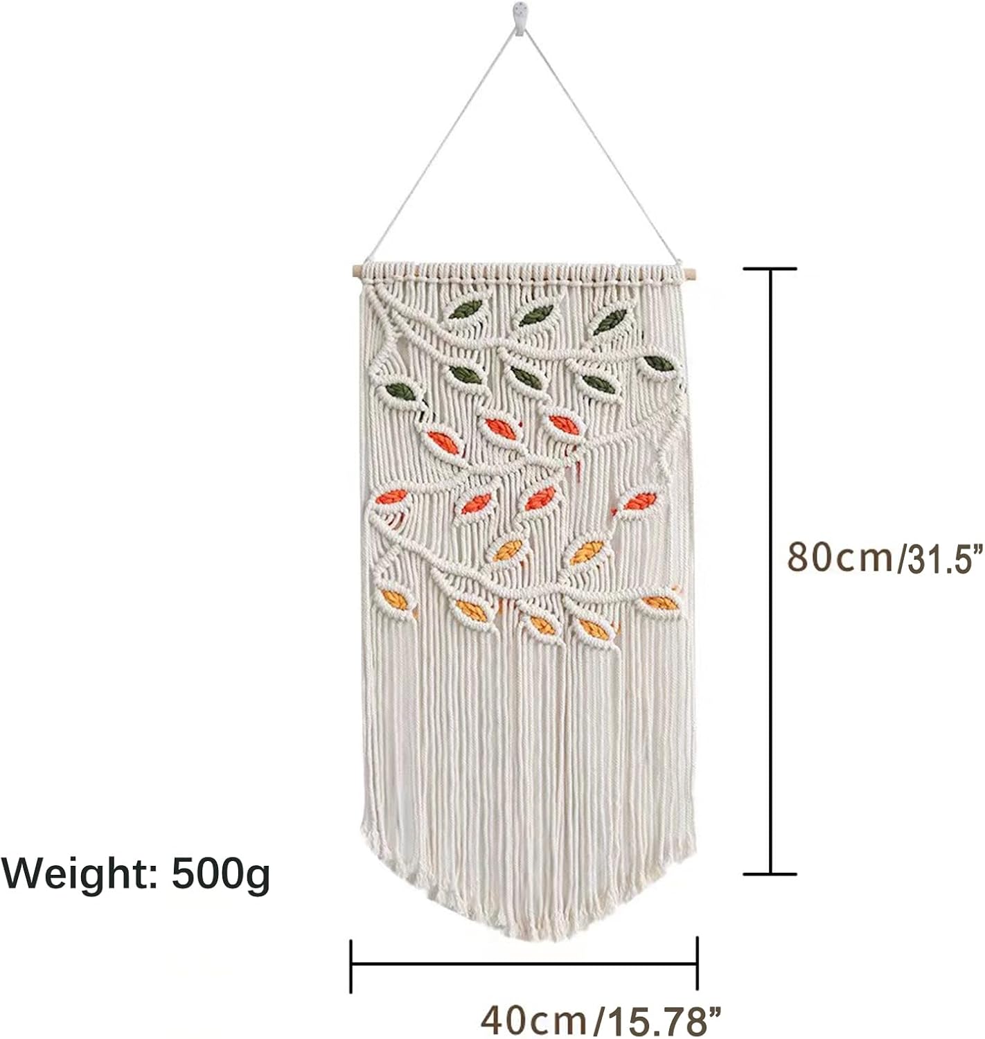 Tapiz de macramé para colgar en la pared, elegante bohemio con hojas de macramé, decoración de pared tejida a mano, arte de pared bohemio con