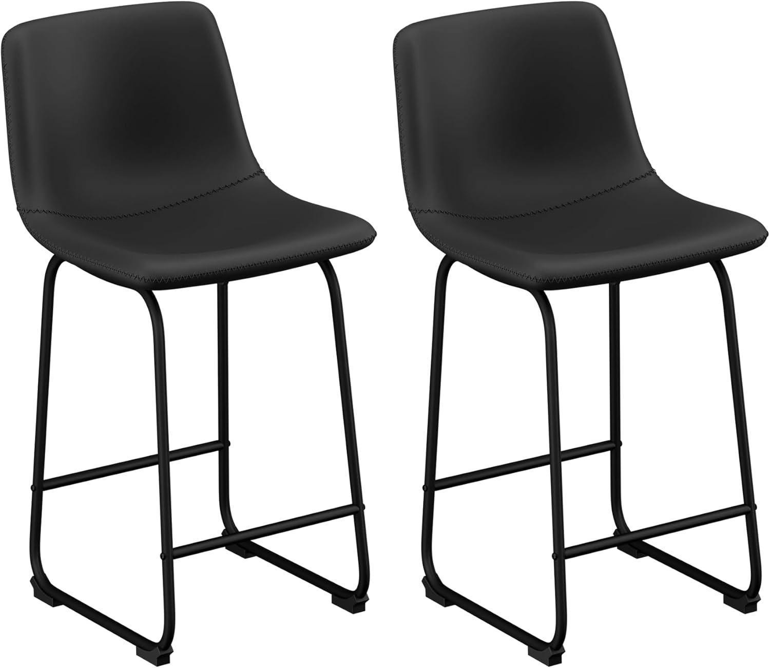 Aowos Juego de 2 taburetes de bar, modernos taburetes de bar de altura de mostrador con respaldo, taburetes de bar de piel sintética de 26 pulgadas