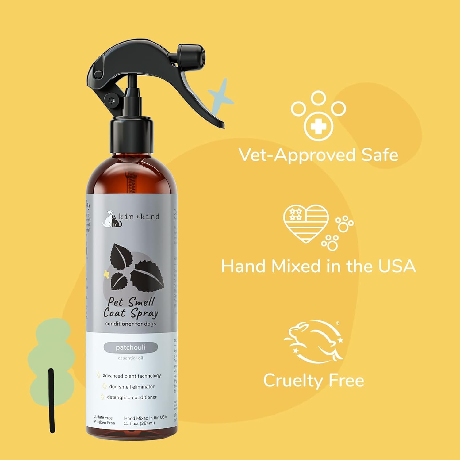 kin+kind Spray para perros (12 onzas líquidas), fórmula desodorizante de pachulí con aroma de colonia para perros de larga duración con aloe vera,