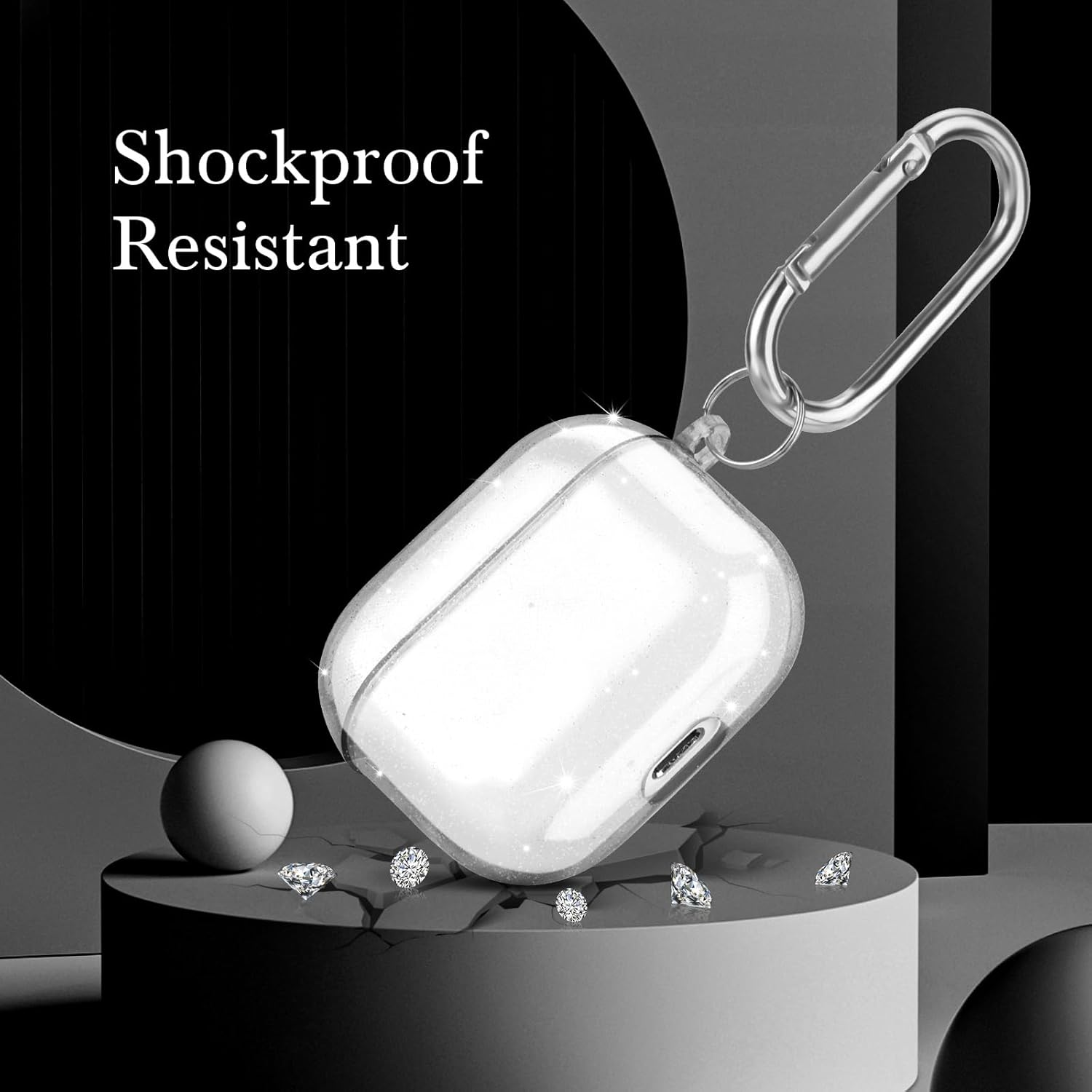 AIRSPO Funda para Airpods de 3 generación, funda para AirPods 3 con kit de limpieza, funda protectora de TPU transparente con purpurina para Apple