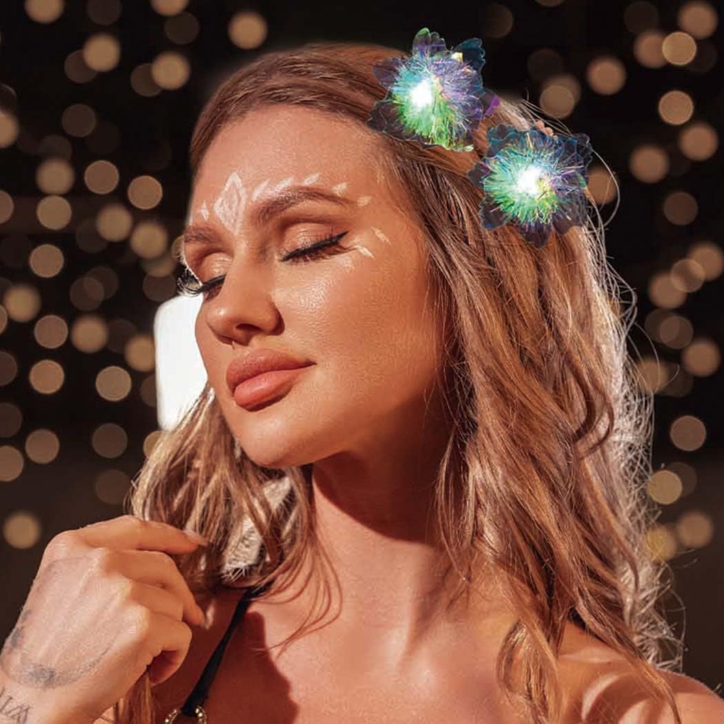 JEWEKY Pinzas para el cabello con luces LED, horquillas brillantes para fiestas rave, accesorios para el cabello para mujeres y niñas (flor colorida)