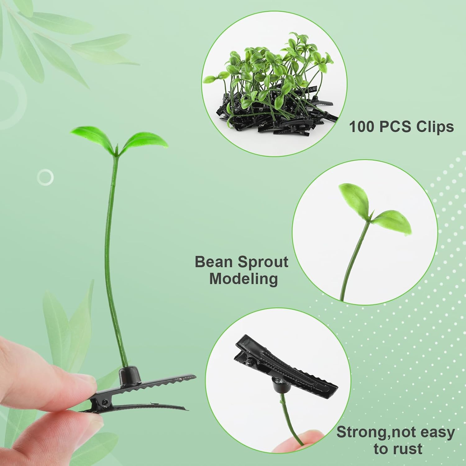 100 pinzas para el cabello de brotes de frijoles, lindas pinzas para el cabello de plantas, horquilla divertida, pasador de hierba, accesorios para
