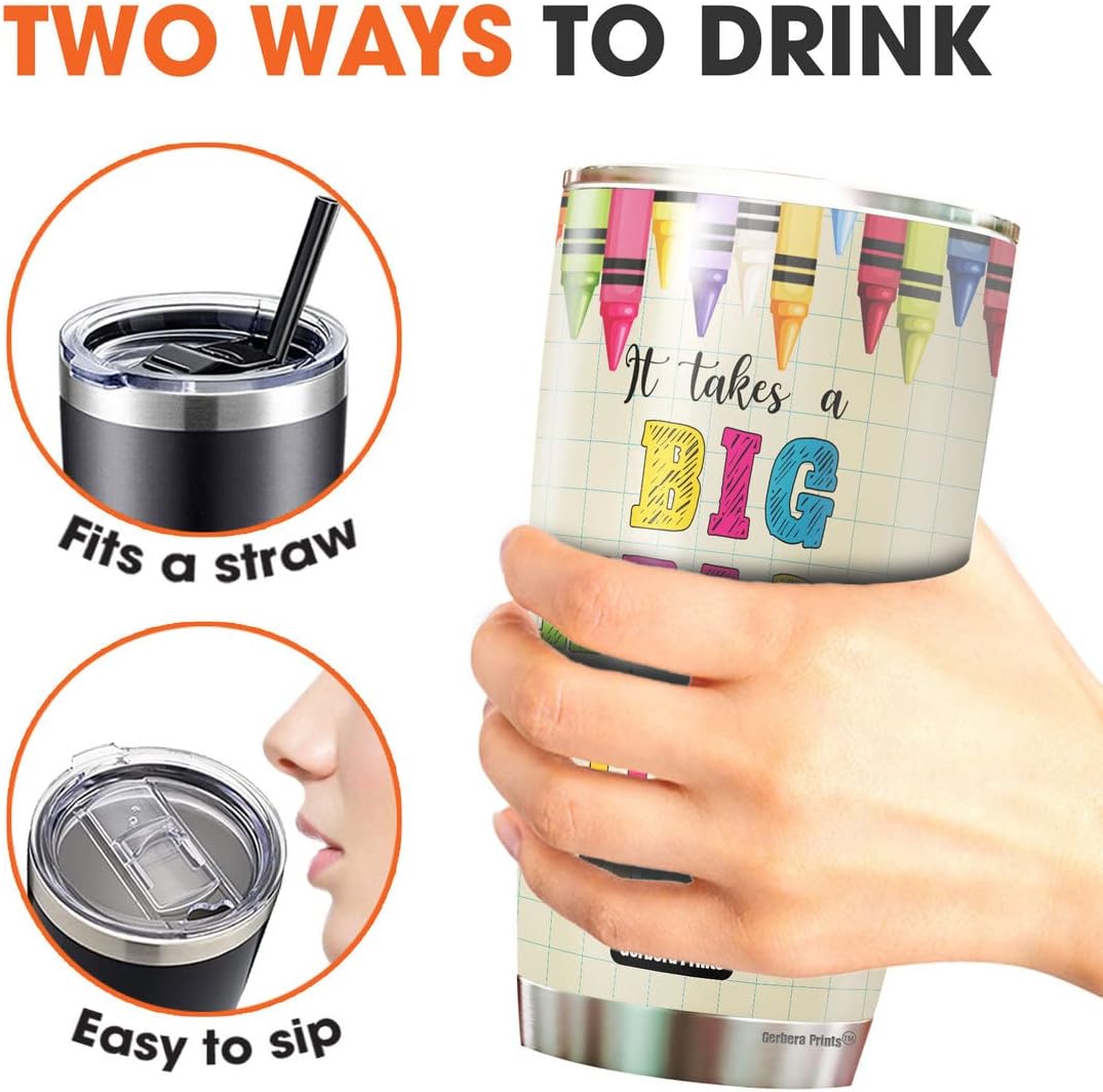 TC-HA0030 – Vaso para profesores de 20 onzas, con texto en inglés “It Takes A Big Heart To Shape Little Minds”, taza de información nutricional para