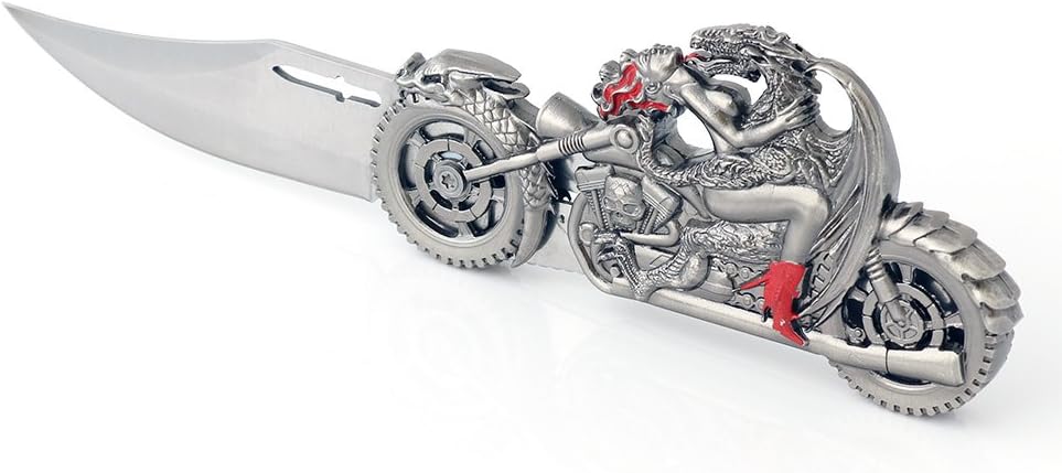 Dragon Riding with Naked Girl Chopper – Cuchillo plegable con mango de metal para motocicleta