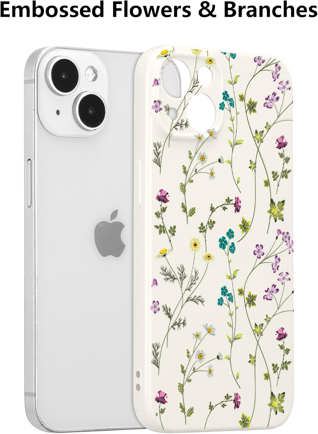 RALEAVO Funda floral para iPhone 14, diseño de ramas de flores, bonita funda para niñas y mujeres, delgada, de silicona suave, a prueba de golpes,