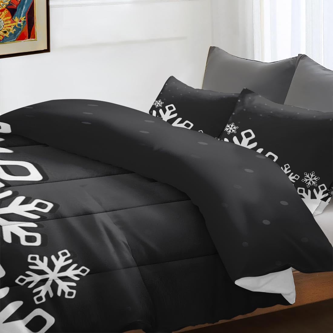 Juego de edredón tamaño King, copos de nieve de Navidad, bola de nieve de invierno, edredón suave para niños y adultos, juego de ropa de cama retro