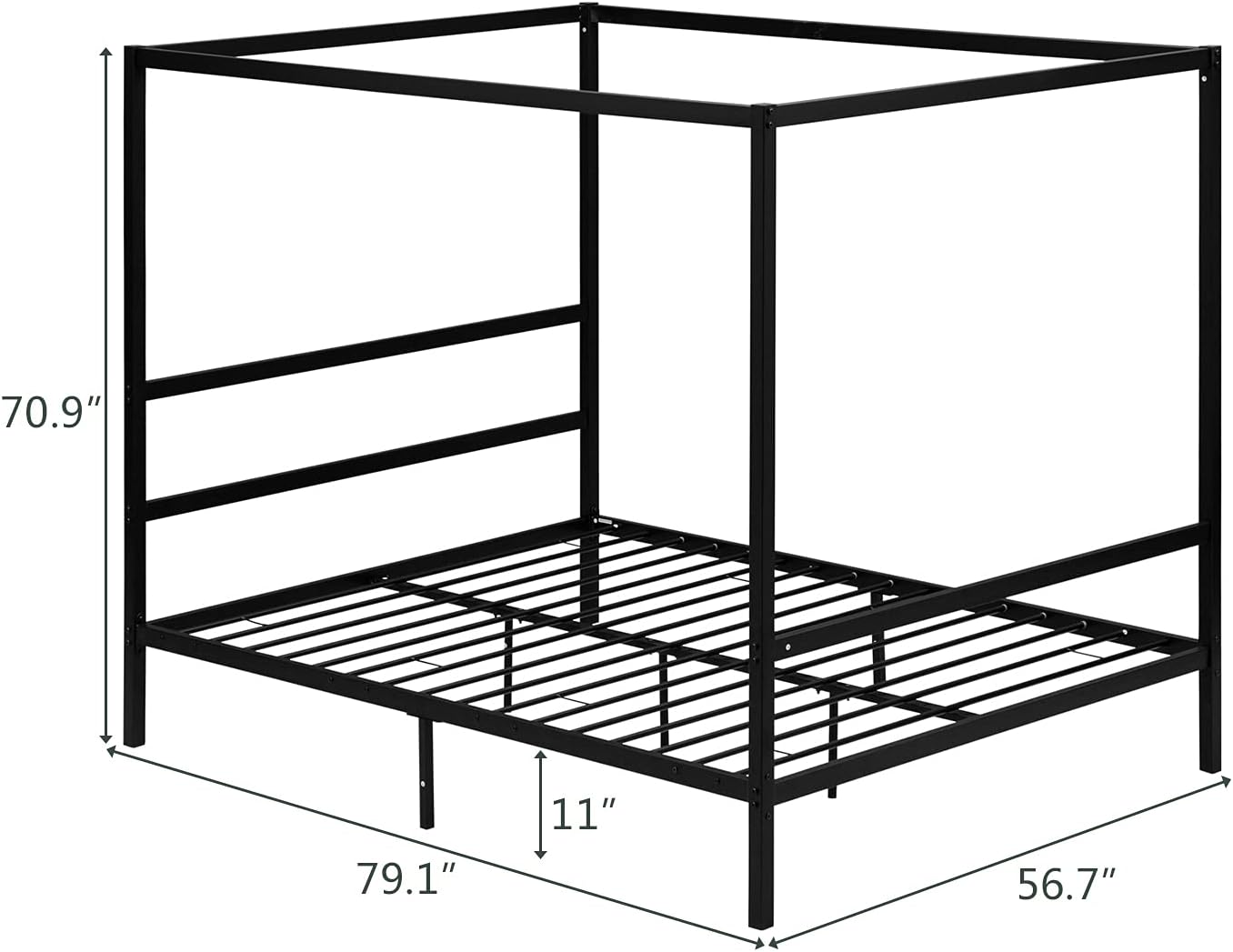 Bonnlo Marco de cama con toldo negro tamaño matrimonial con cabecero, plataforma de metal de 10 pulgadas con 4 carteles, no necesita somier