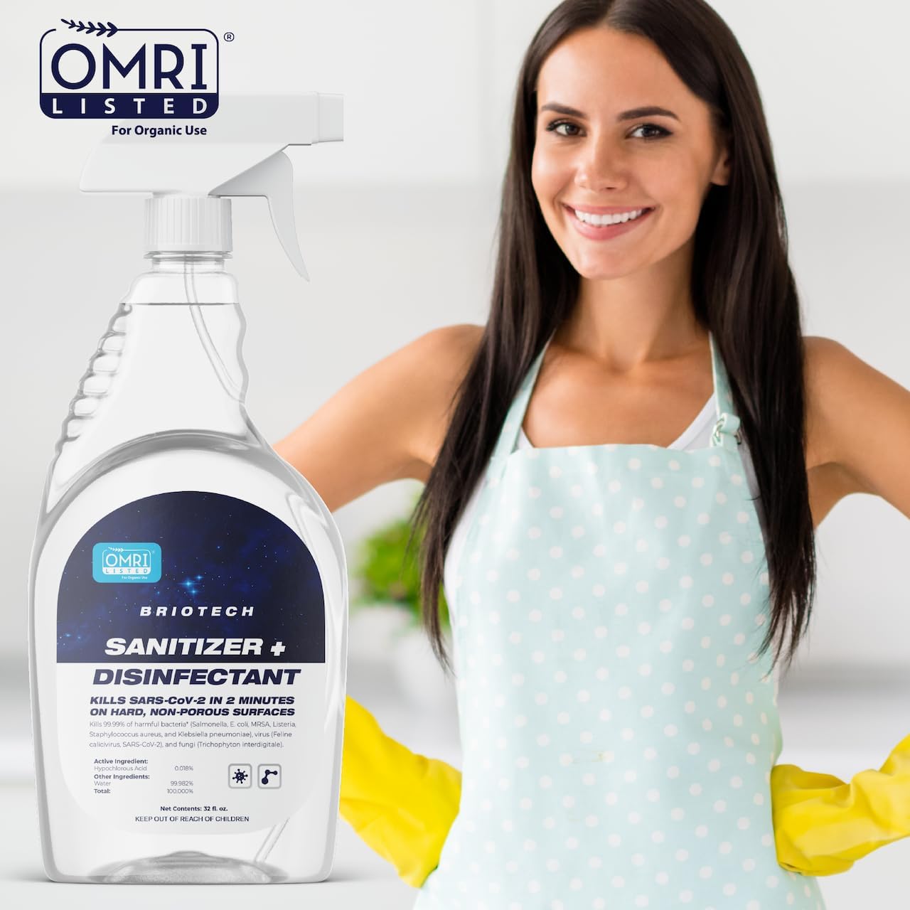 BRIOTECH Desinfectante + desinfectante en aerosol hipocloroso, mata el 99.99% de los virus y bacterias, elimina el olor, lo suficientemente suave