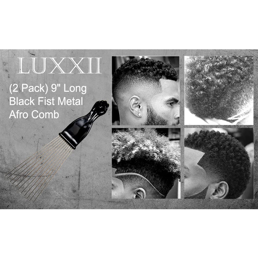 (2 unidades) 9 pulgadas negro puño metal Afro Pick Lift peine desenredar peluca trenzado cabello hombre peinado peine