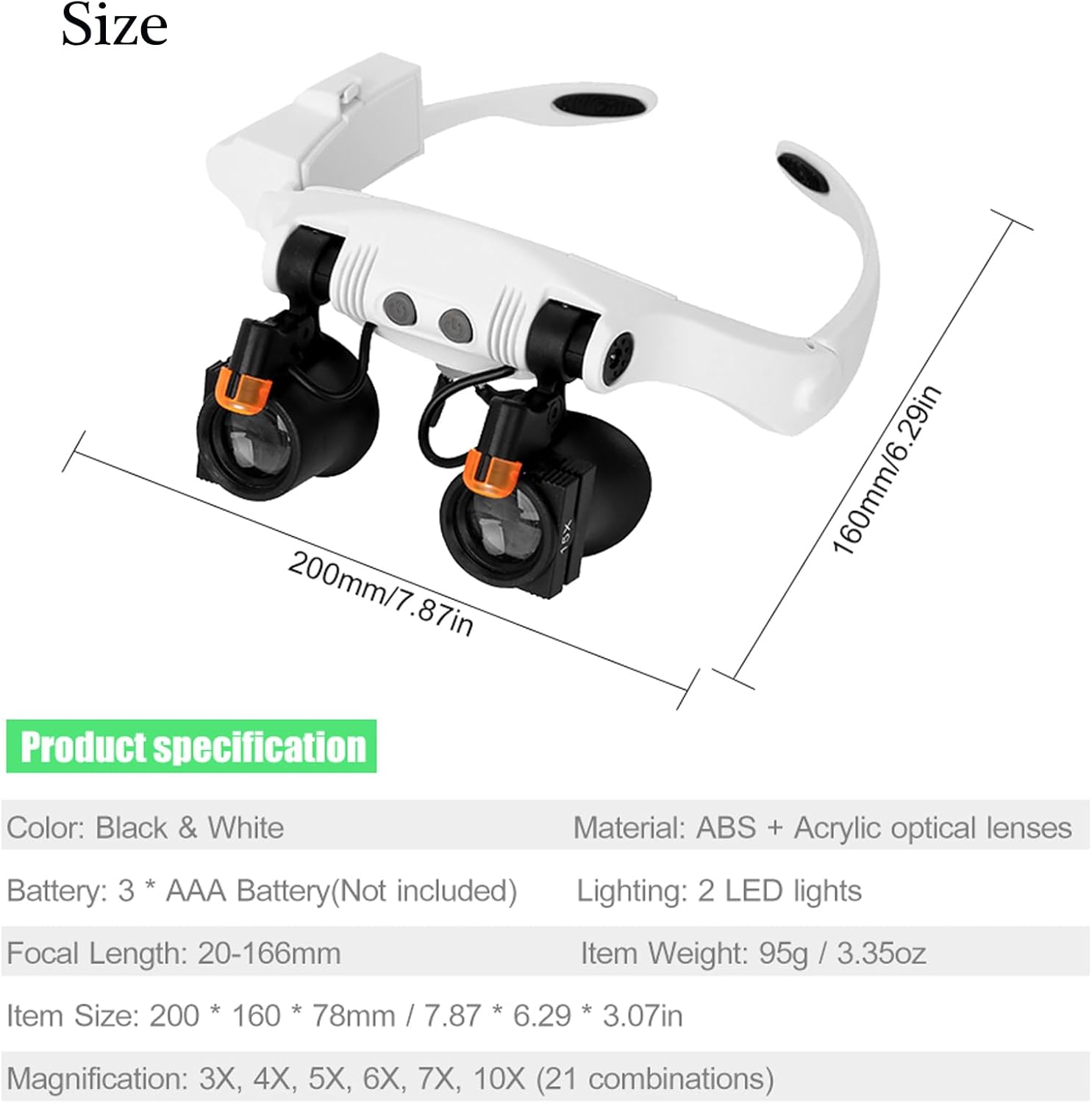 Lupa con luz LED, lupa de reparación de reloj LXIANGN Jeweler Lupe manos libres cabeza lupa lupa con 6 lentes intercambiables – 3X 4X 5X 6X 7X 10x