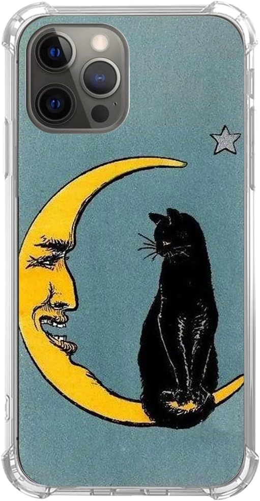 Funda vintage de luna y gato negro compatible con iPhone 15 Pro Max, funda hippie trippy gato y luna para iPhone 15 Pro Max para adolescentes,