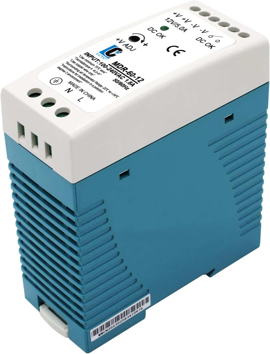 Fuente de alimentación de conmutación CC de 12 V MDR 60 W (entrada 100-240 VAC, salida 12 VCC, 5060 HZ), adaptador de fuente de alimentación