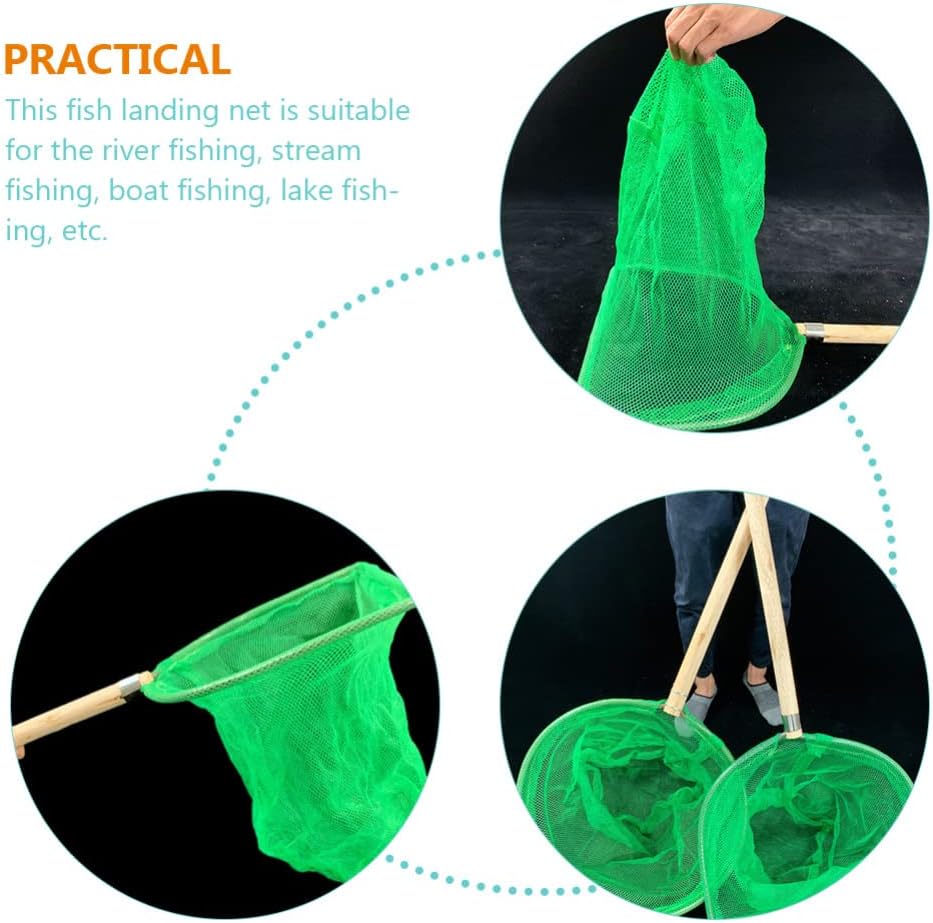 Gatuida Red de pesca, 2 unidades, red de aterrizaje de peces, red de captura de pesca con mango de madera, red cuadrada de camarones para peces, red