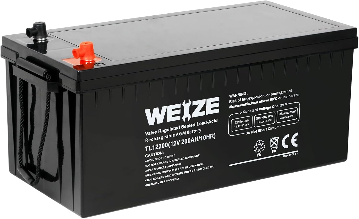 WEIZE AGM – Batería 4D de tamaño grupal, batería de ciclo profundo de 12 voltios y 200 Ah perfecta para RV, caravana, campamento, remolques,
